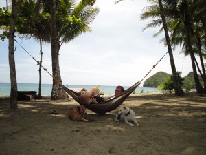 Chilling with Benny the dog on Sugar Beach, Sipalay