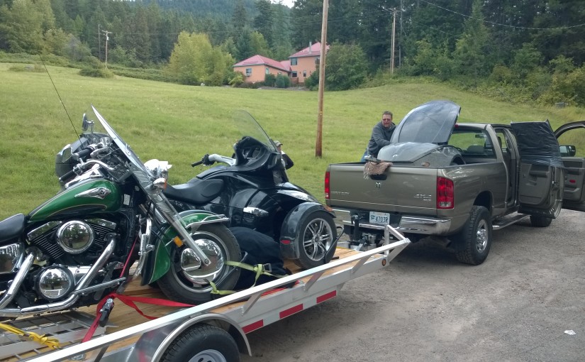 Motorcycles loaded up on the trailer